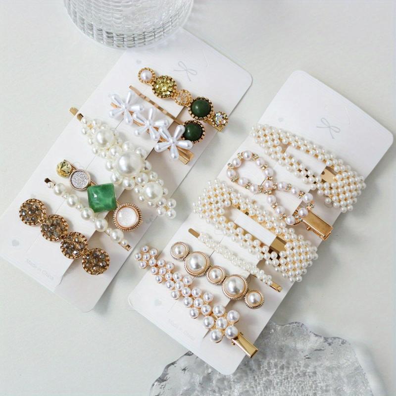 Pearl Resin Hair Clips Set - Golden Hair Accessories