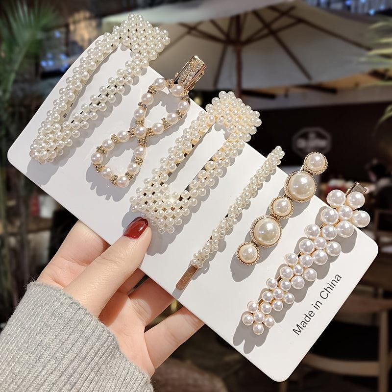 Pearl Resin Hair Clips Set - Golden Hair Accessories