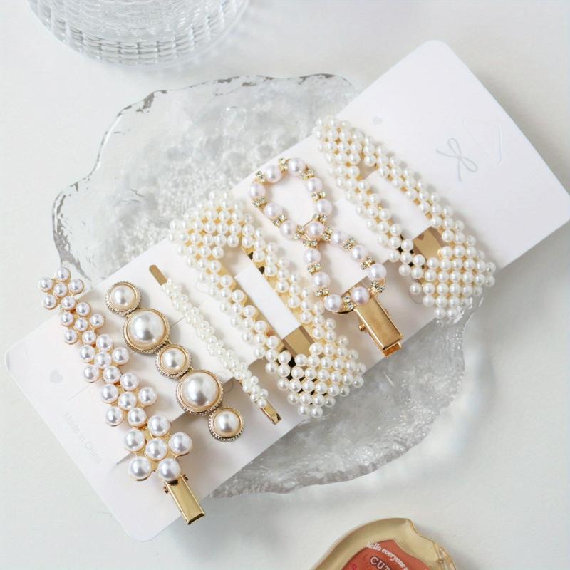 Pearl Resin Hair Clips Set - Golden Hair Accessories