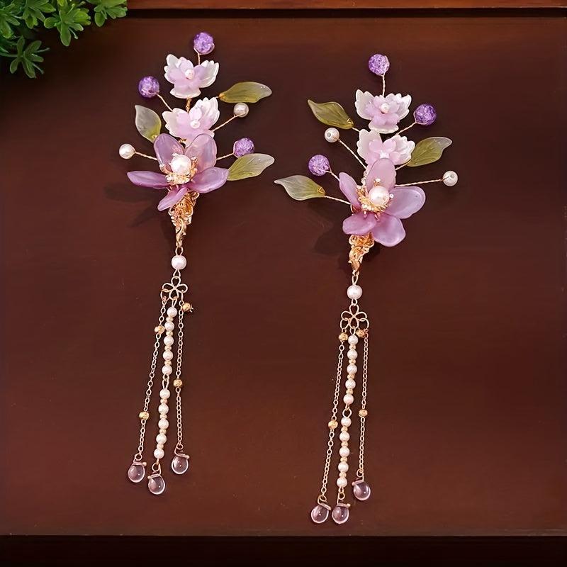 Chinese Style Retro Head Piece Set Floral Hair Comb Earrings Hair Clips
