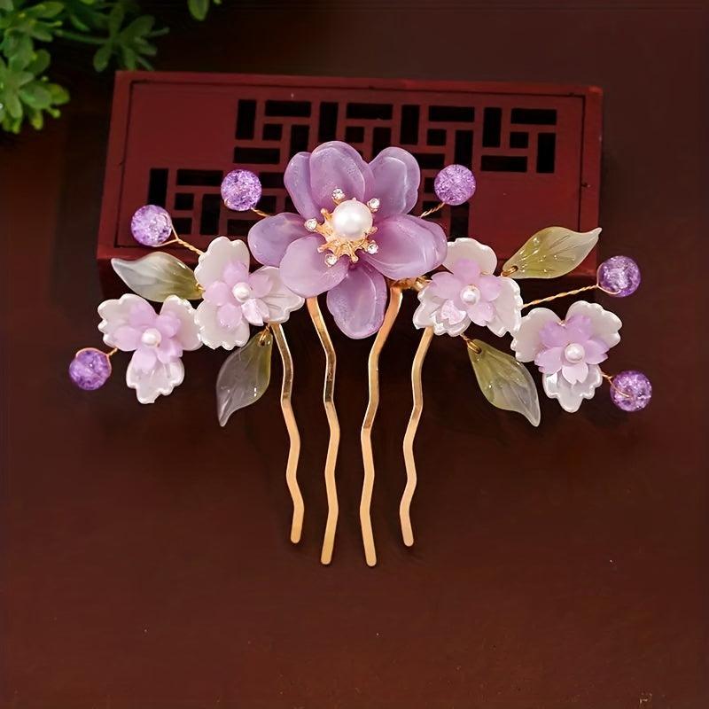 Chinese Style Retro Head Piece Set Floral Hair Comb Earrings Hair Clips