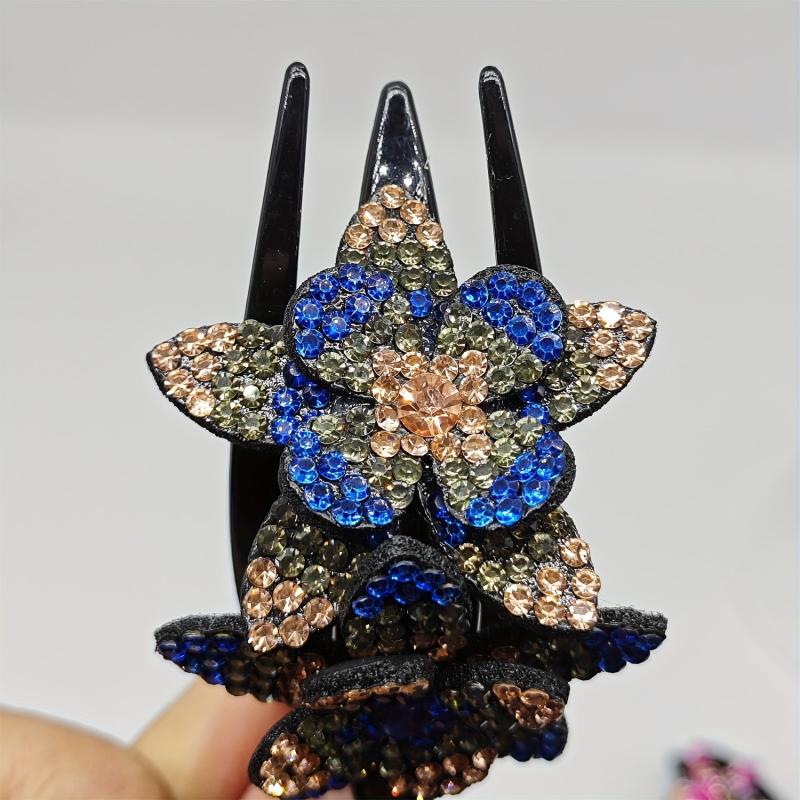 Vintage Rhinestone Flower Hair Clip Barrettes