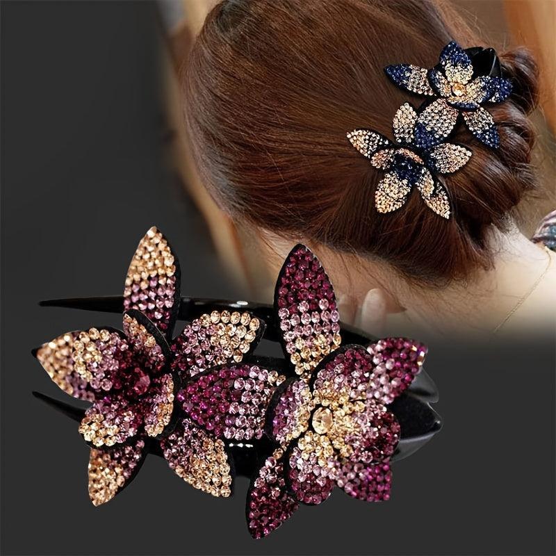 Vintage Rhinestone Flower Hair Clip Barrettes