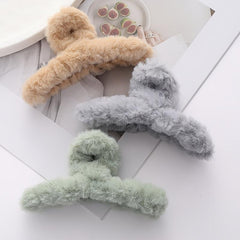 3pcs Women Hair Claw Plush Clip Fall Winter Solid Acrylic Furry Accessories