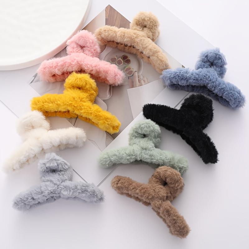 3pcs Women Hair Claw Plush Clip Fall Winter Solid Acrylic Furry Accessories