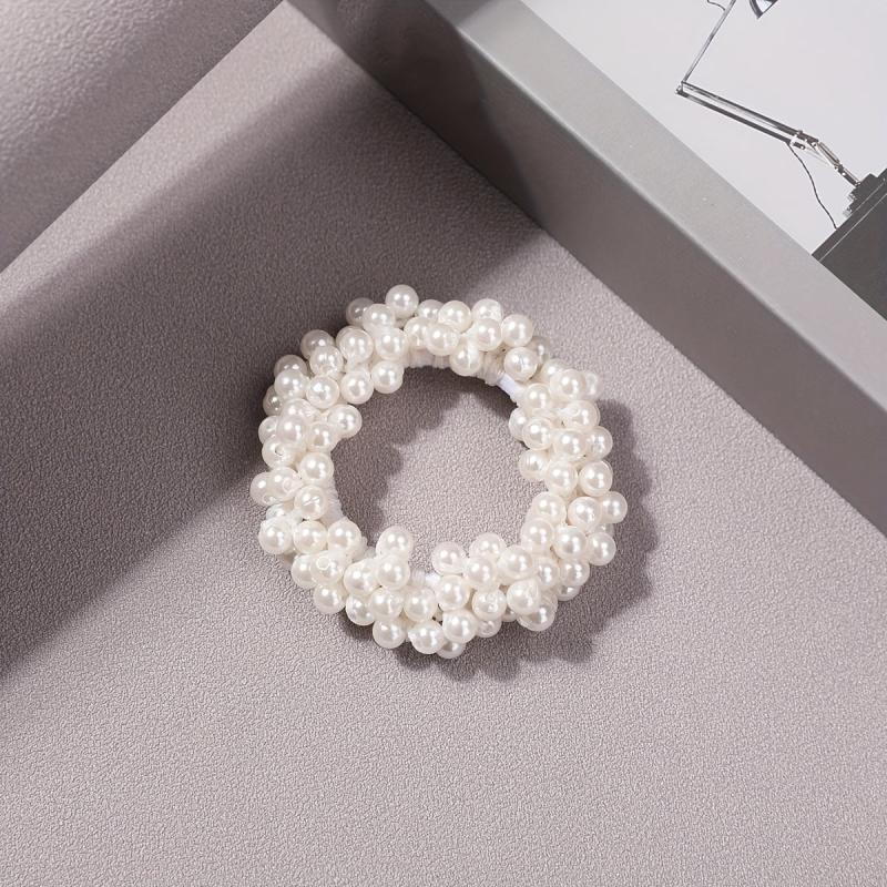 Faux Pearl Beaded Hair Tie Elastic Ponytail Holder Hair Accessories