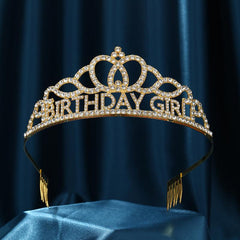 Rose Gold Rhinestone Tiara Headband Birthday Crown for Women Girls