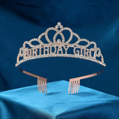 Rose Gold Rhinestone Tiara Headband Birthday Crown for Women Girls