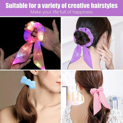 Glitter Neon LED Scrunchie Bow Hair Tie Halloween Accessory