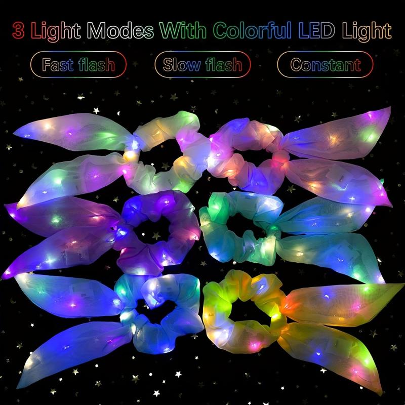 Glitter Neon LED Scrunchie Bow Hair Tie Halloween Accessory
