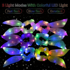 Glitter Neon LED Scrunchie Bow Hair Tie Halloween Accessory
