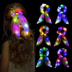 Glitter Neon LED Scrunchie Bow Hair Tie Halloween Accessory