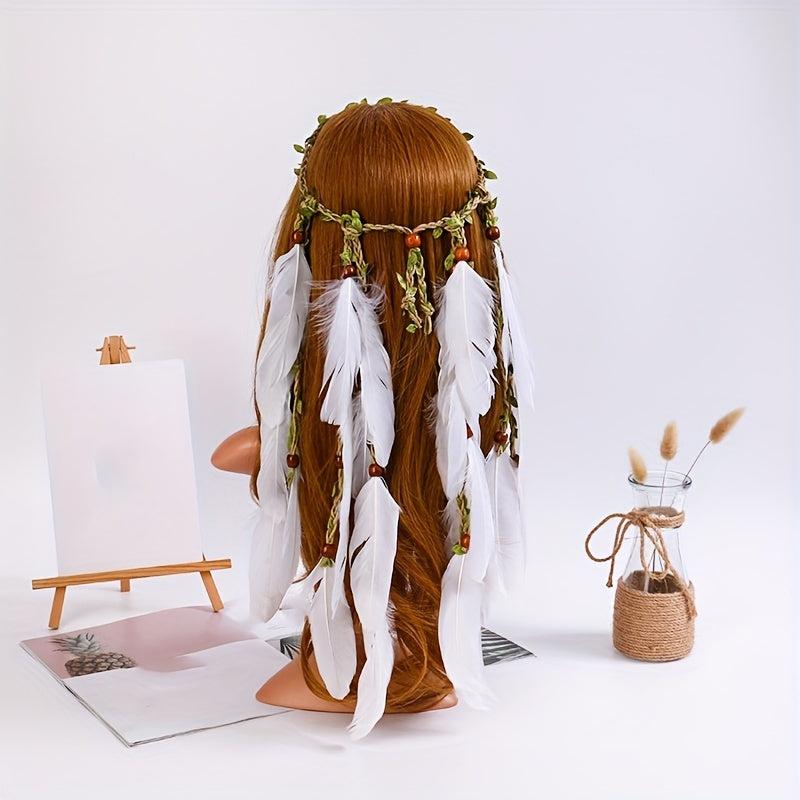 Boho Feather Hair Rope Hippie Headband Western Style Accessories