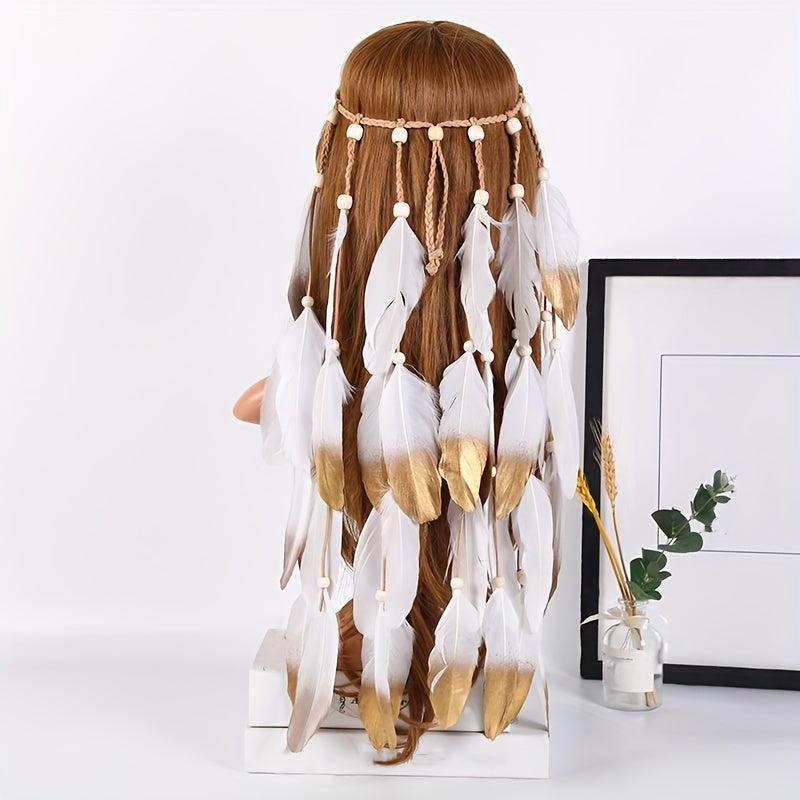 Boho Feather Hair Rope Hippie Headband Western Style Accessories