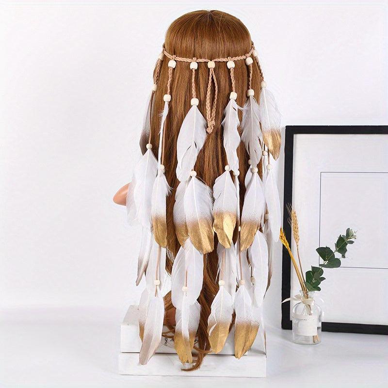 Boho Feather Hair Rope Hippie Headband Western Style Accessories