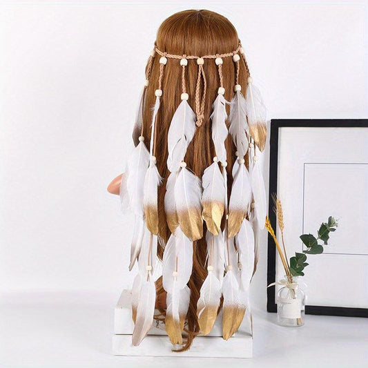 Boho Feather Hair Rope Hippie Headband Western Style Accessories