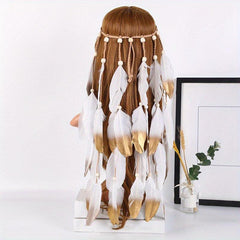 Boho Feather Hair Rope Hippie Headband Western Style Accessories