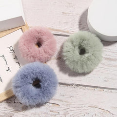 6pcs Furry Elastic Rabbit Hair Scrunchies Pompom Ponytail Holder Hair Bands Ties