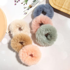 6pcs Furry Elastic Rabbit Hair Scrunchies Pompom Ponytail Holder Hair Bands Ties