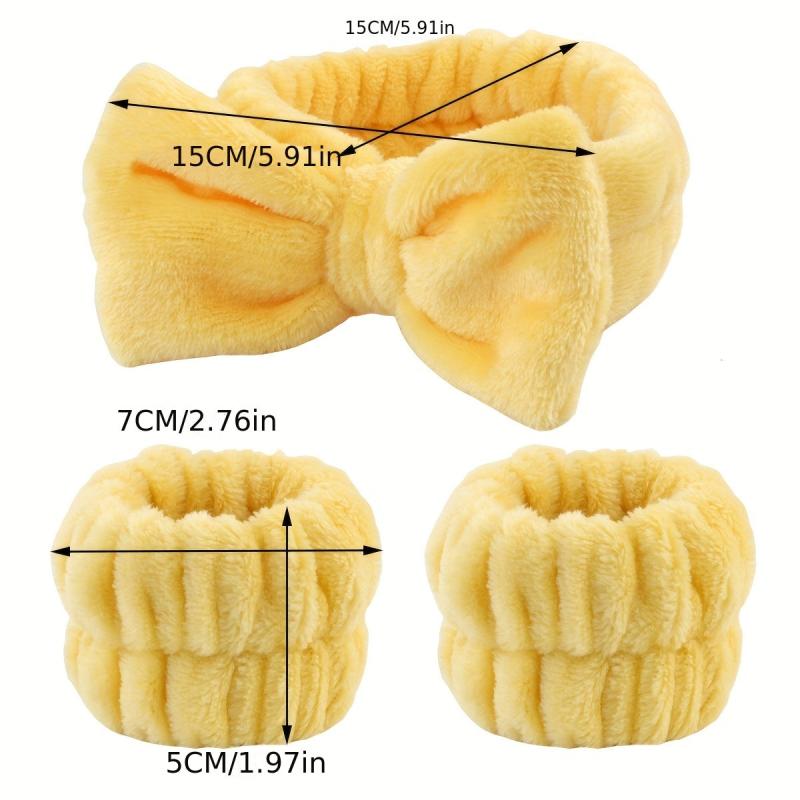 3pcs Plush Head Hoop & Wristbands Set for Women