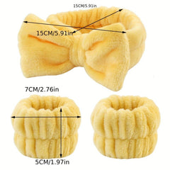 3pcs Plush Head Hoop & Wristbands Set for Women