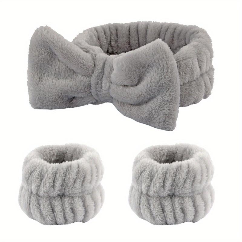 3pcs Plush Head Hoop & Wristbands Set for Women