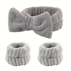 3pcs Plush Head Hoop & Wristbands Set for Women