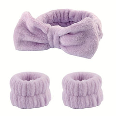 3pcs Plush Head Hoop & Wristbands Set for Women