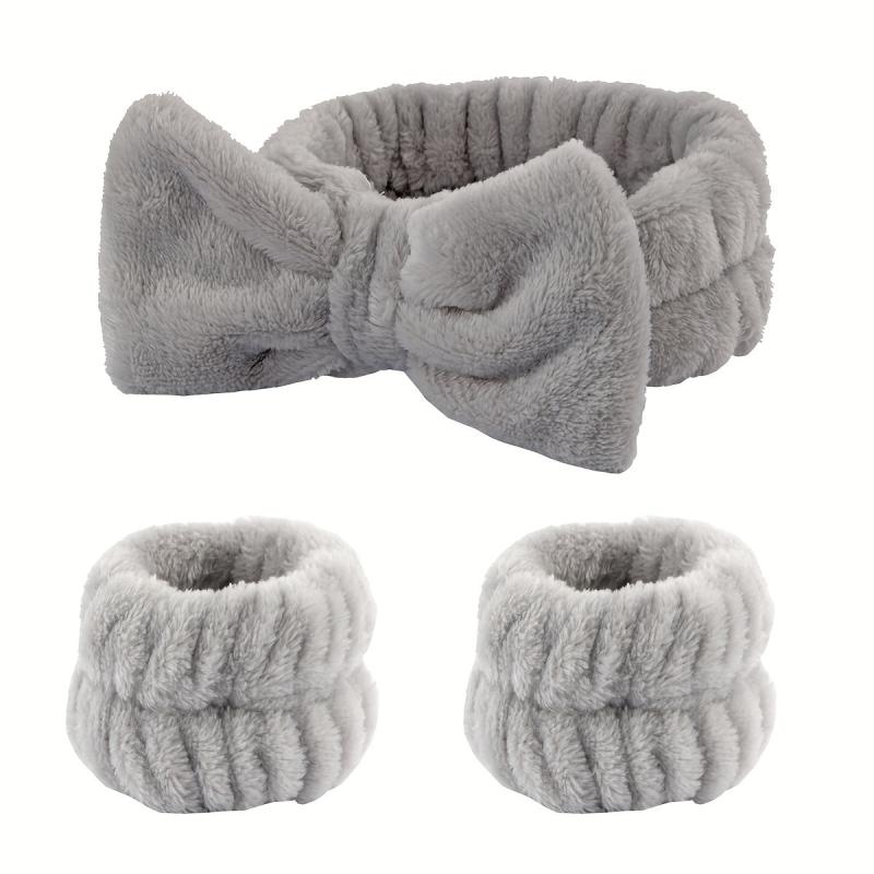 3pcs Plush Head Hoop & Wristbands Set for Women