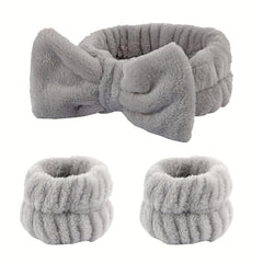 3pcs Plush Head Hoop & Wristbands Set for Women