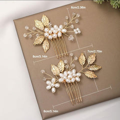 Golden Leaf Pearl Hair Pin Delicate Floral Wedding Hair Pin
