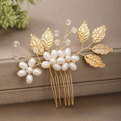 Golden Leaf Pearl Hair Pin Delicate Floral Wedding Hair Pin