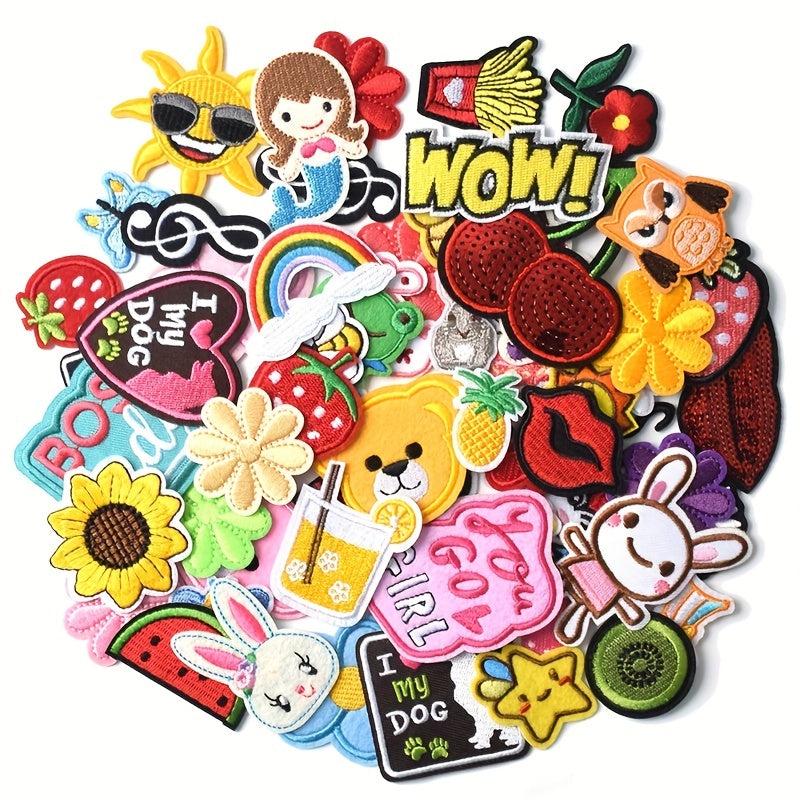 60pcs Random Embroidered Iron On Patches DIY Accessories For Jacket Hat Backpack