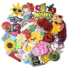 60pcs Random Embroidered Iron On Patches DIY Accessories For Jacket Hat Backpack