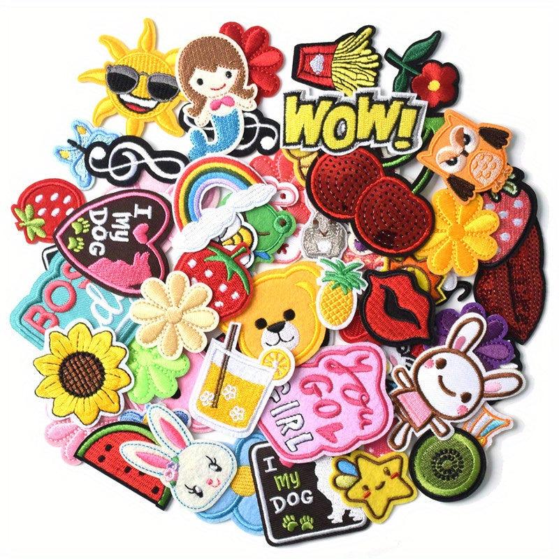 60pcs Random Embroidered Iron On Patches DIY Accessories For Jacket Hat Backpack