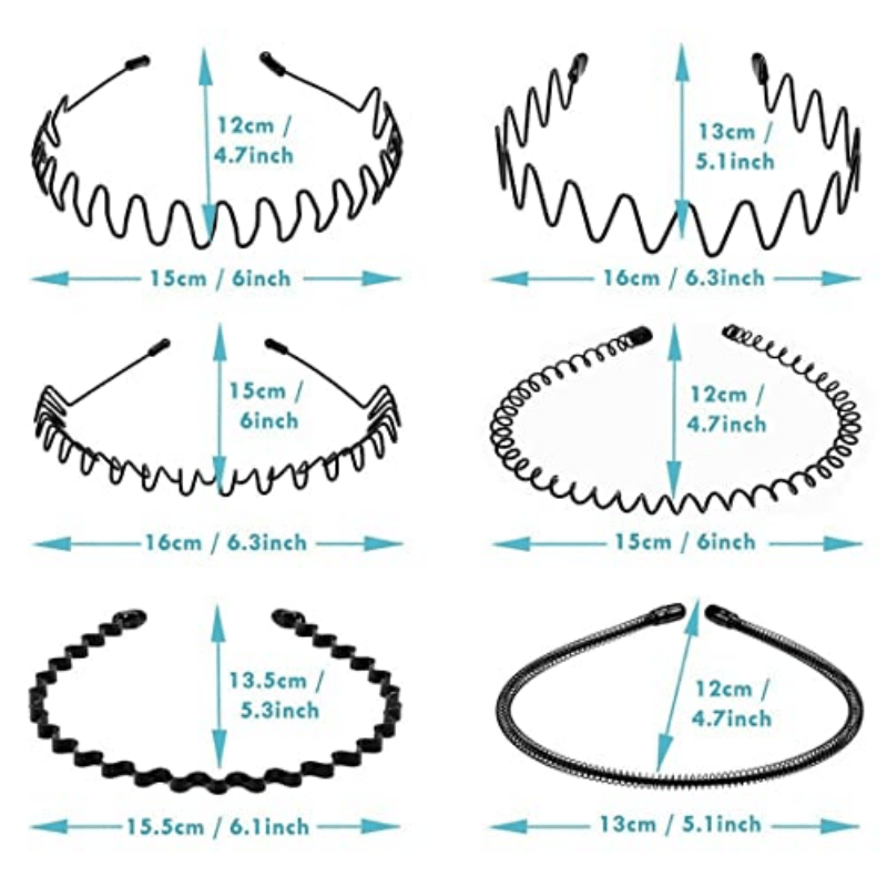 6 Metal Wavy Hairband Spring Hair Hoop Sports Headbands