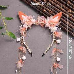 Faux Pearl Cat Ears Head Hoop with Tassel Hair Band