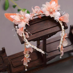 Faux Pearl Cat Ears Head Hoop with Tassel Hair Band