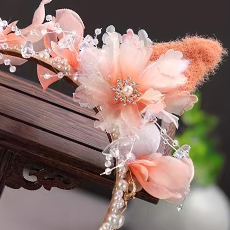 Faux Pearl Cat Ears Head Hoop with Tassel Hair Band