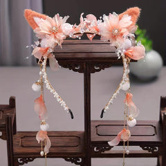 Faux Pearl Cat Ears Head Hoop with Tassel Hair Band