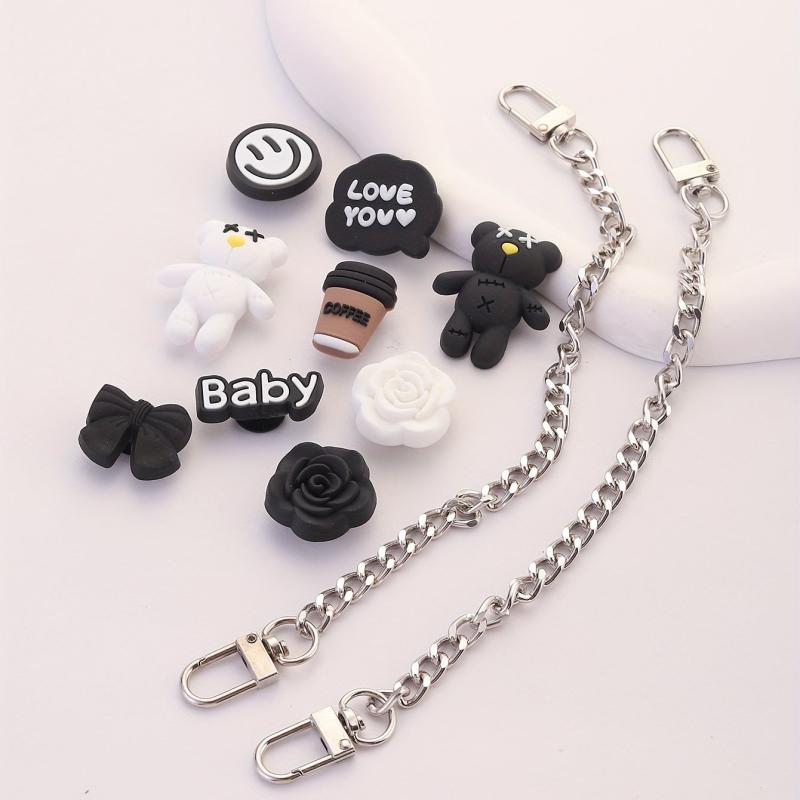 11pcs Cartoon Shoe Charm Set - Chain & Pattern Clogs Buckle For Sandal Slipper