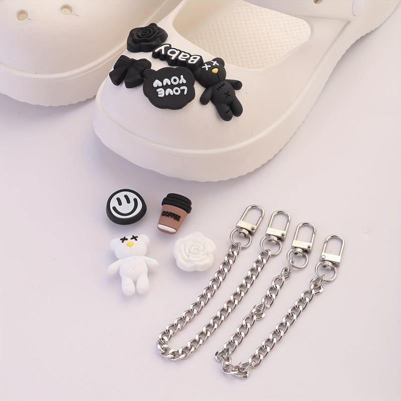 11pcs Cartoon Shoe Charm Set - Chain & Pattern Clogs Buckle For Sandal Slipper