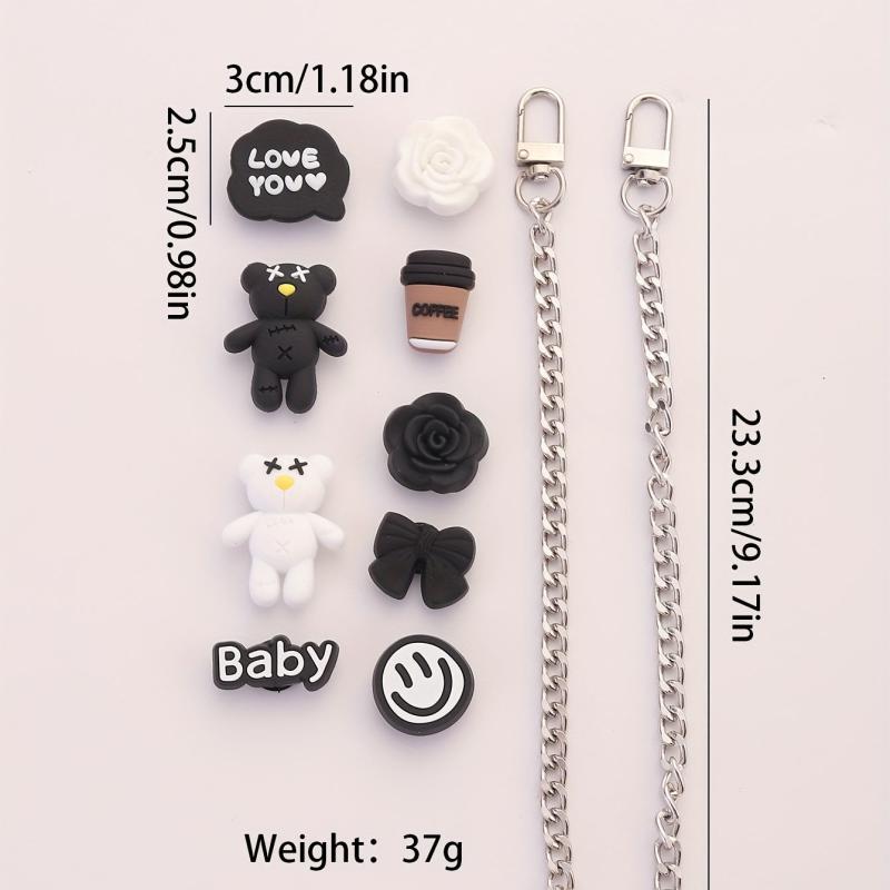 11pcs Cartoon Shoe Charm Set - Chain & Pattern Clogs Buckle For Sandal Slipper
