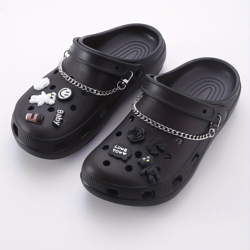 11pcs Cartoon Shoe Charm Set - Chain & Pattern Clogs Buckle For Sandal Slipper