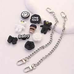 11pcs Cartoon Shoe Charm Set - Chain & Pattern Clogs Buckle For Sandal Slipper