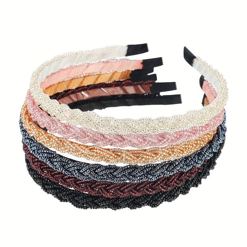 Retro Boho Beaded Hairband Solid Headband Hair Accessories for Women