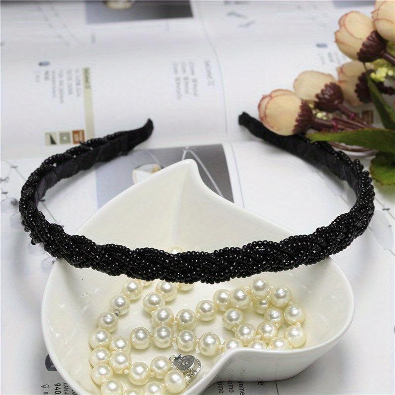 Retro Boho Beaded Hairband Solid Headband Hair Accessories for Women
