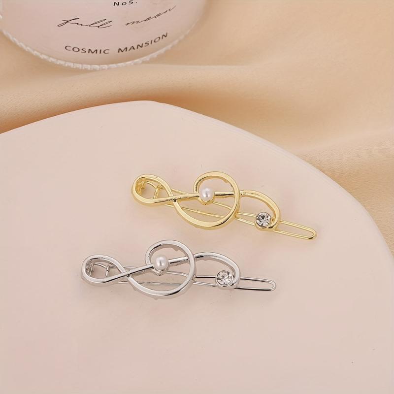 Alloy Note Shape Hair Clip Faux Pearl Side Clip Hair Accessories