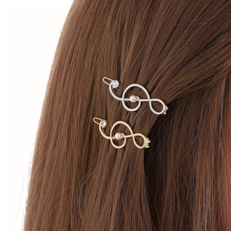 Alloy Note Shape Hair Clip Faux Pearl Side Clip Hair Accessories