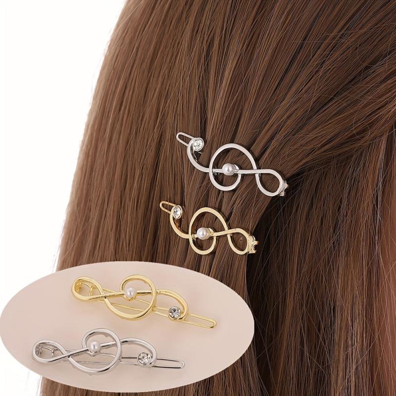Alloy Note Shape Hair Clip Faux Pearl Side Clip Hair Accessories